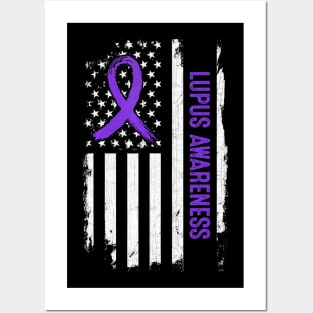 Lupus Awareness American Flag  Purple Ribbon Posters and Art